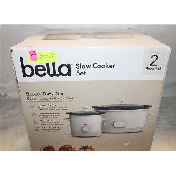 NEW BELLA 2 PC SLOW COOKER SET, 6QT & 2 QT