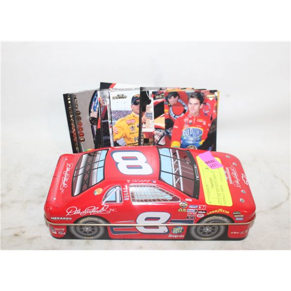 RACE CAR TIN WITH DRIVER TRADING CARDS