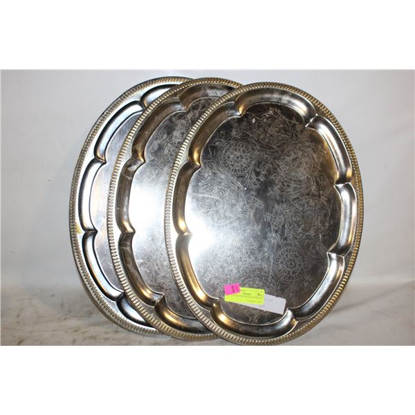 3 VINTAGE SILVER PLATED TRAYS