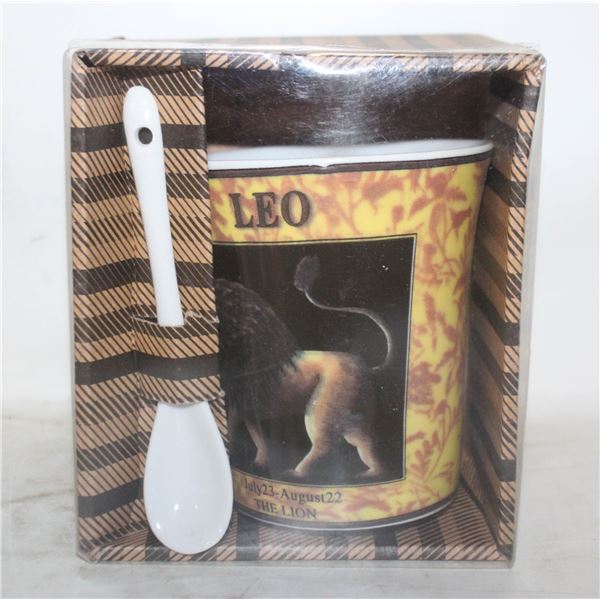 NEW ZODIAC LEO MUG WITH SPOON