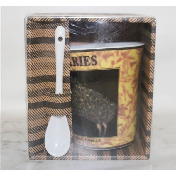 NEW ARIES MUG WITH SPOON ZODIAC