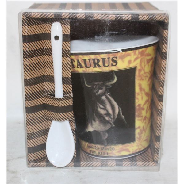 NEW TAURUS MUG WITH SPOON ZODIAC
