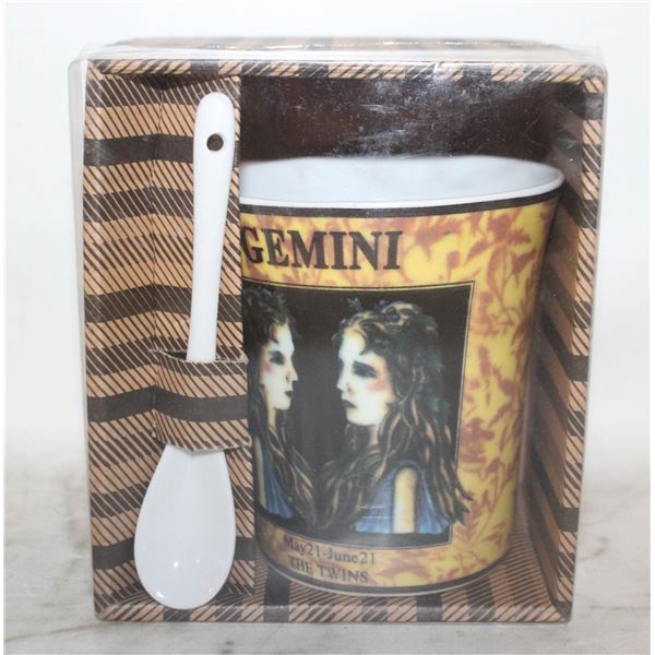 NEW ZODIAC GEMINI MUG WITH SPPON
