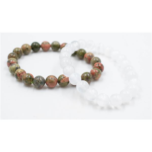 #56- NATURAL SELENITE & UNAKITE BEAD BRACELET