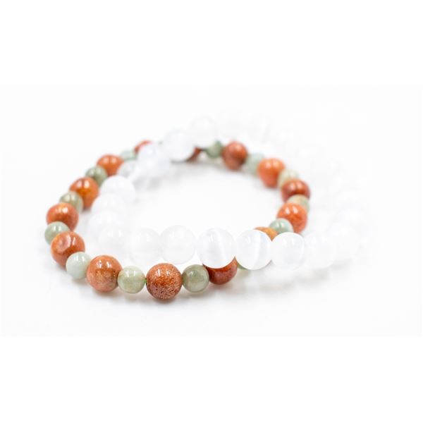 #64-NATURAL WHITE SELENITE/JADE JADEITE BRACELET