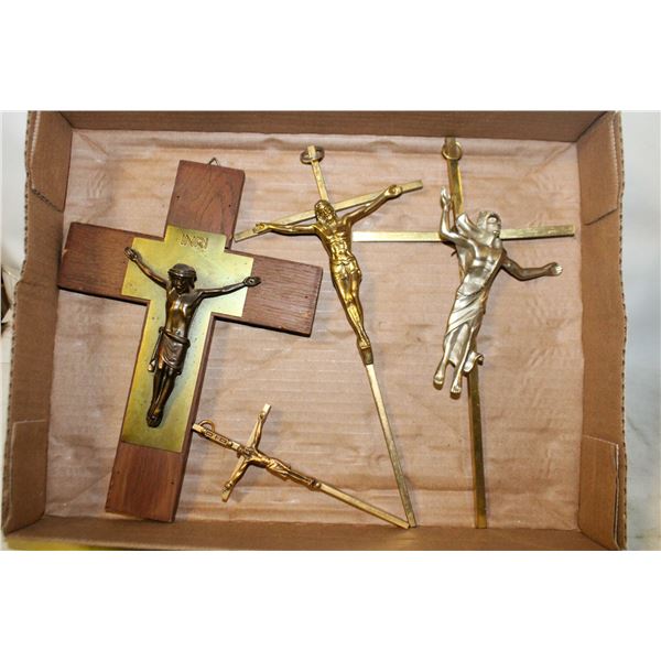 MID CENTURY CRUCIFIXES HANGING CROSSES METAL