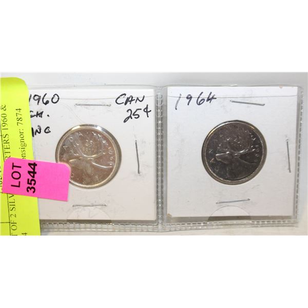 LOT OF 2 SILVER QUARTERS 1960 & 1964