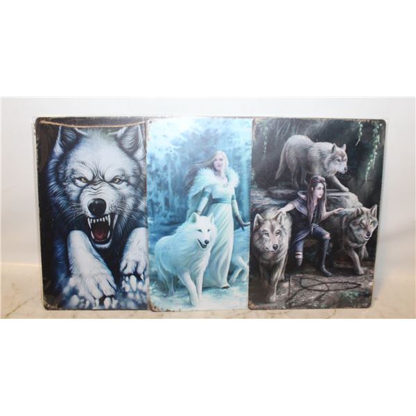 3 BRAND NEW WOLF METAL SIGNS 8" X 12" EACH