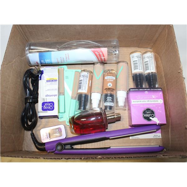 BOX OF VARIOUS BEAUTY SUPPLIES