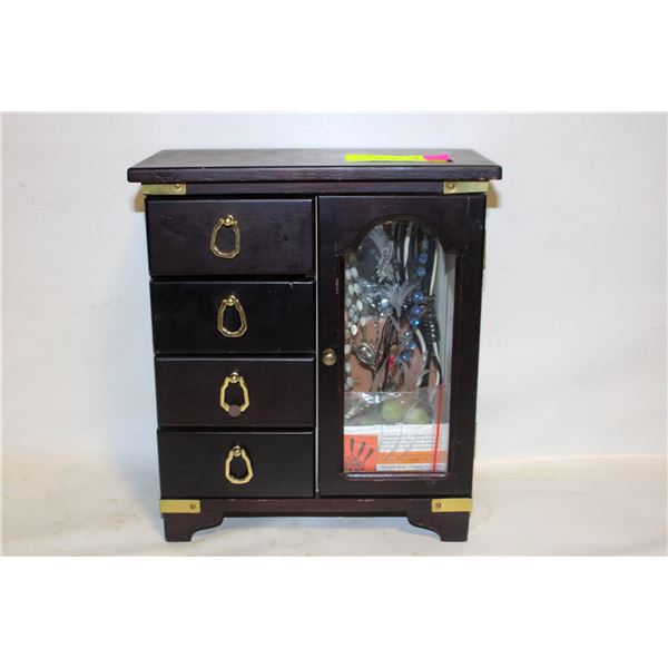 VINTAGE WOODEN JEWELRY BOX FILLED WITH
