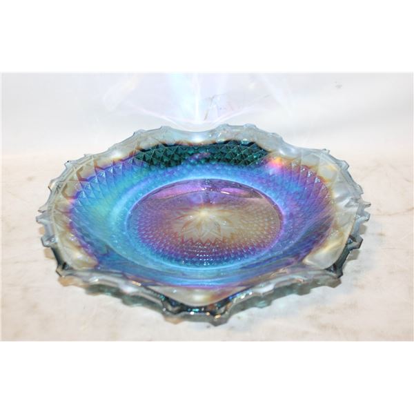 INDIANA TEAL BLUE CARNIVAL GLASS 10" BOWL/PLATE