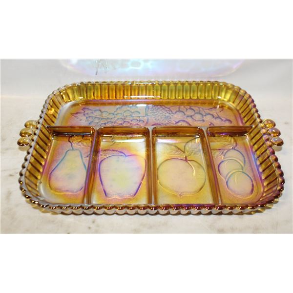INDIANA AMBER CARNIVAL GLASS PLATTER-DIVIDED TRAY