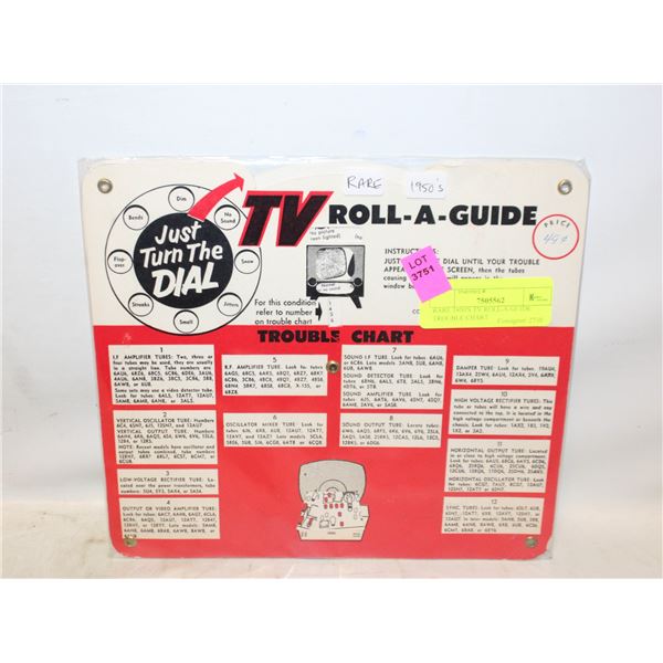 RARE 1950'S TV ROLL-A-GUIDE TROUBLE CHART