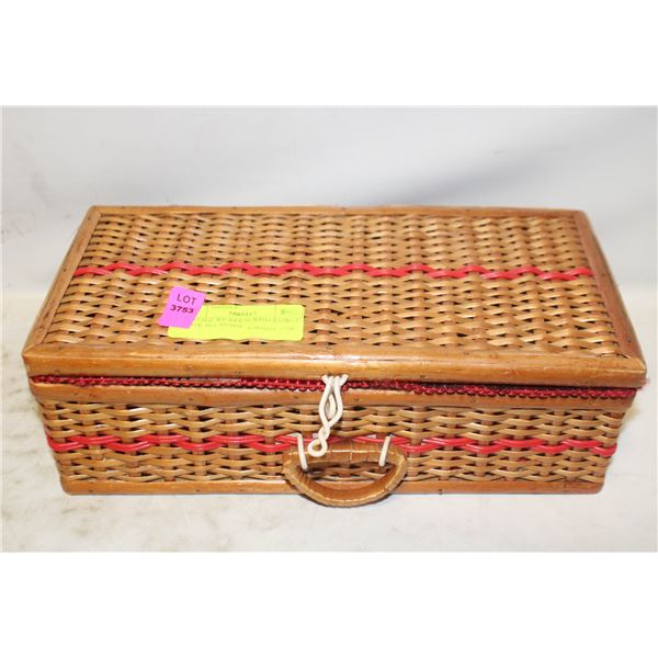 VINTAGE WICKER SEWING BASKET- MADE IN CANADA