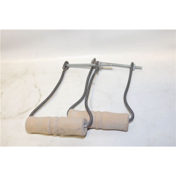 VINTAGE CAST & WOOD CROCK HANDLES- PAIR
