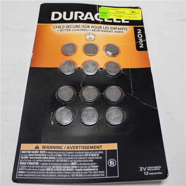 12 PK OF DURACELL 3V LITHIUM 2032 COIN BATTERIES