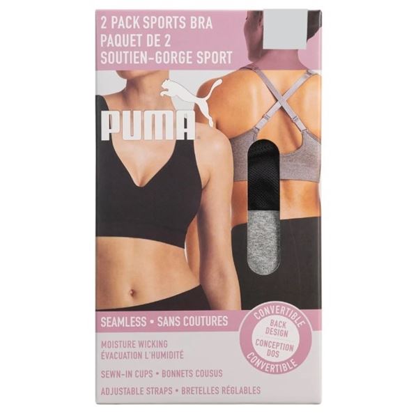 NEW PUMA 2 PACK SEAMLESS SPORTS BRAS SZ LRG