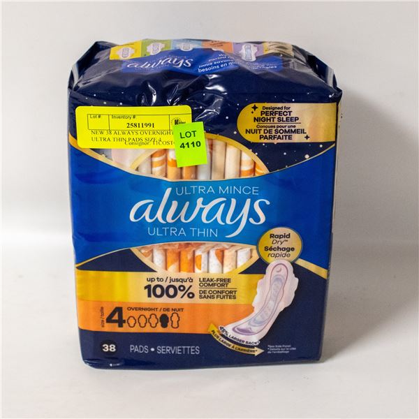 NEW 38 ALWAYS OVERNIGHT ULTRA THIN PADS SIZE 4