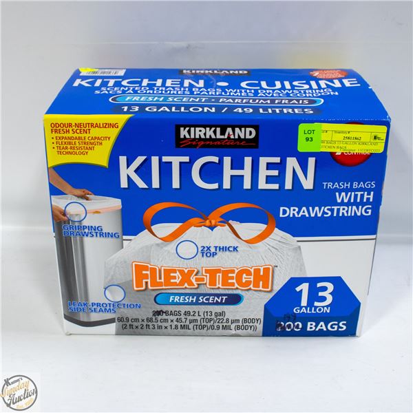 199 BAGS 13 GALLON KIRKLAND KITCHEN BAGS
