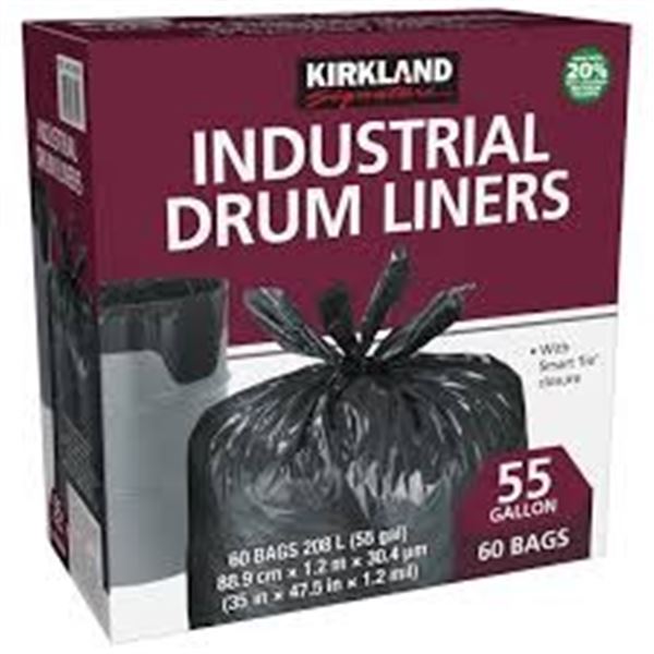 60 BAGS 55 GALLONS KIRKLAND INDUSTRIAL DRUM LINERS