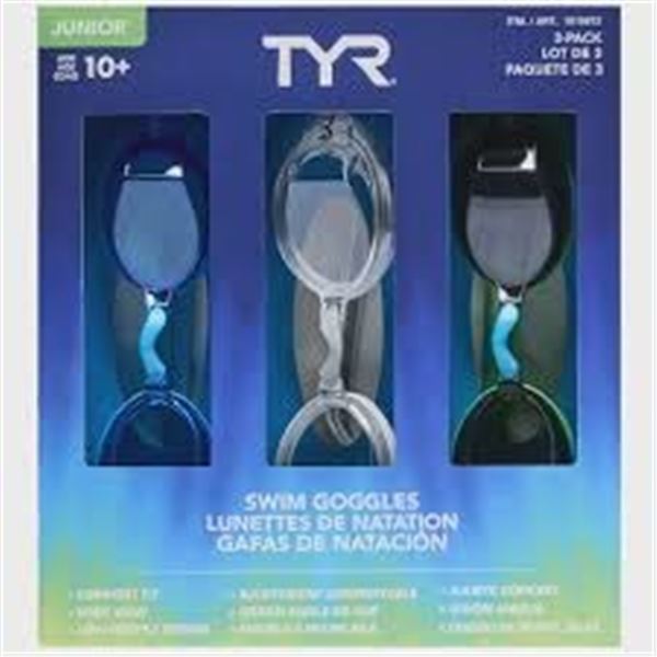NEW 3 PACK TYR JUNIOR SWIM GOGGLES