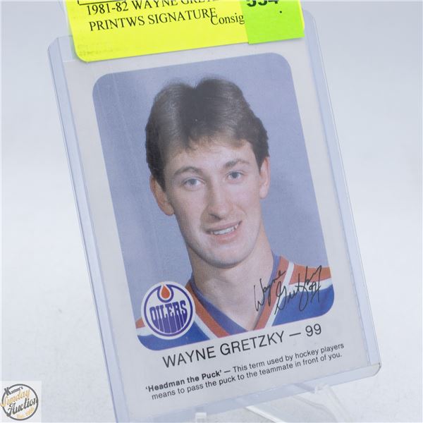 1981-82 WAYNE GRETZKY OILERS PRINTWS SIGNATURE