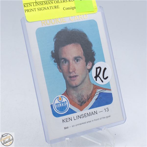 KEN LINSEMAN OILERS ROOKIE PRINT SIGNATURE