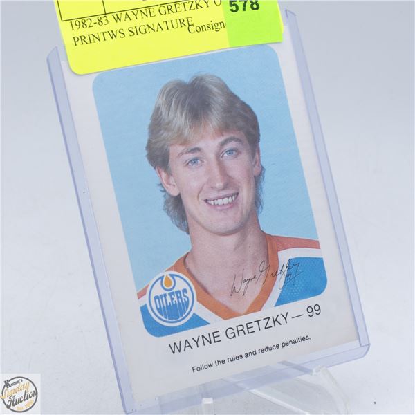 1982-83 WAYNE GRETZKY OILERS PRINTWS SIGNATURE