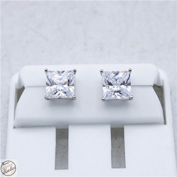 NEW SILVER PLATED SQUARE CUT STUD EARRINGS