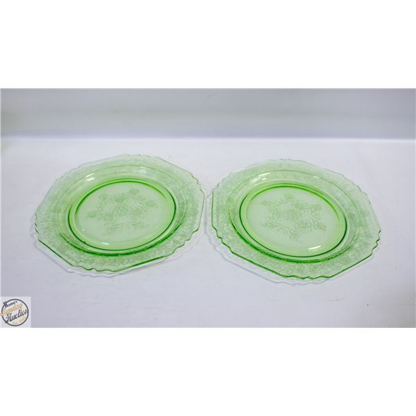 LOT OF 2 URANIUM GLASS PLATES