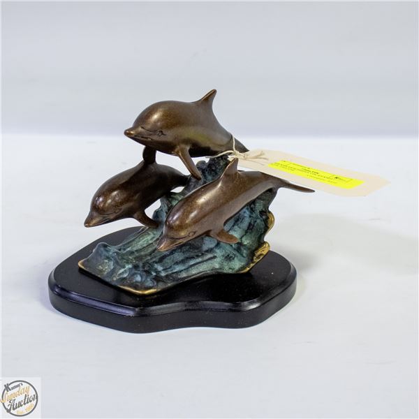 3 BRASS DOLPHINS ON STAND - DESK DECOR