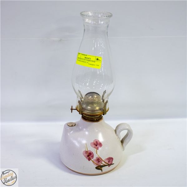 VINTAGE CLAY LAMPO PINK FLOWER DESIGN 14"