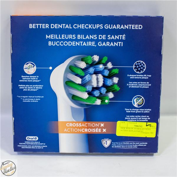 NEW BOX OF 10 ORAL-B CROSS ACTION REPLACEMENT