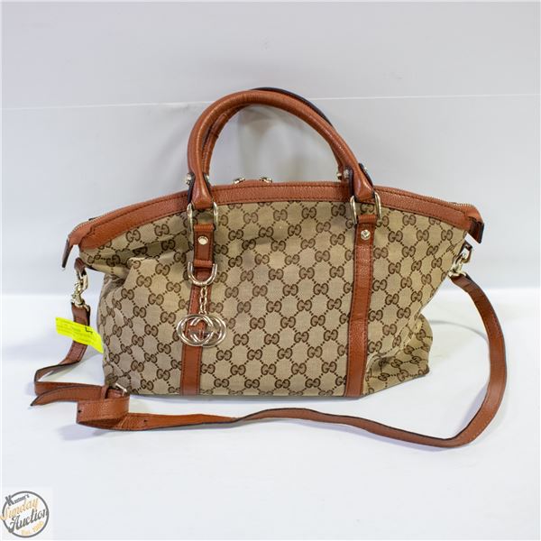 ESTATE GUCCI CANVAS HANDBAG WITH HANDLES &