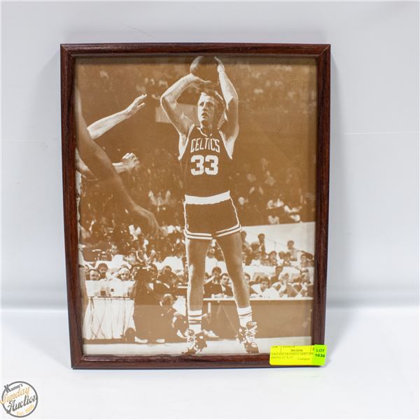 VINTAGE FRAMED LARRY BIRD PHOTO 12" X 15"