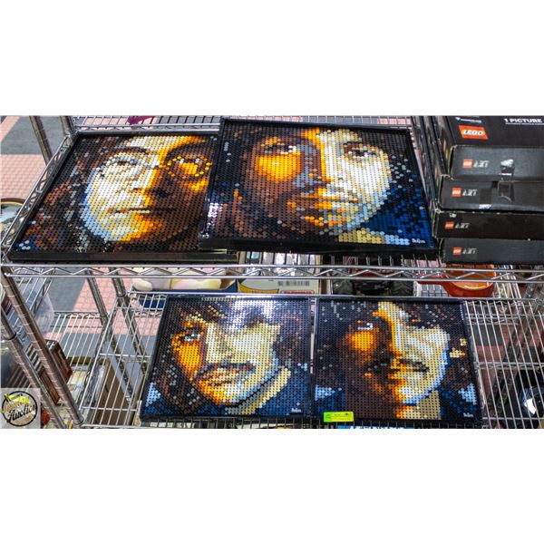 4 BUILT LEGO "THE BEATLES" WALL HANGINGS WITH