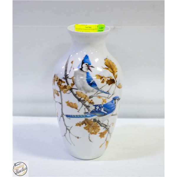 KAISER W GERMANY PORCELAIN VASE W/ BLUEJAYS