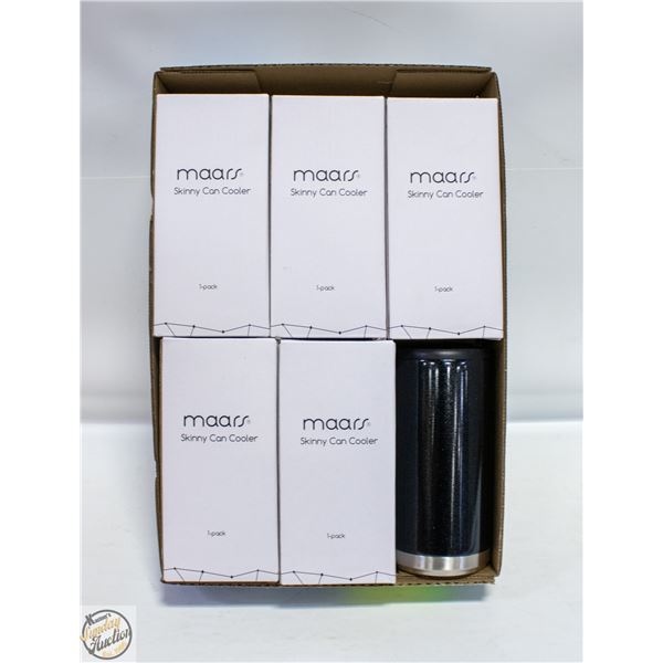 (6) NEW MAARS SKINNY CAN COOLERS BLK GLTR