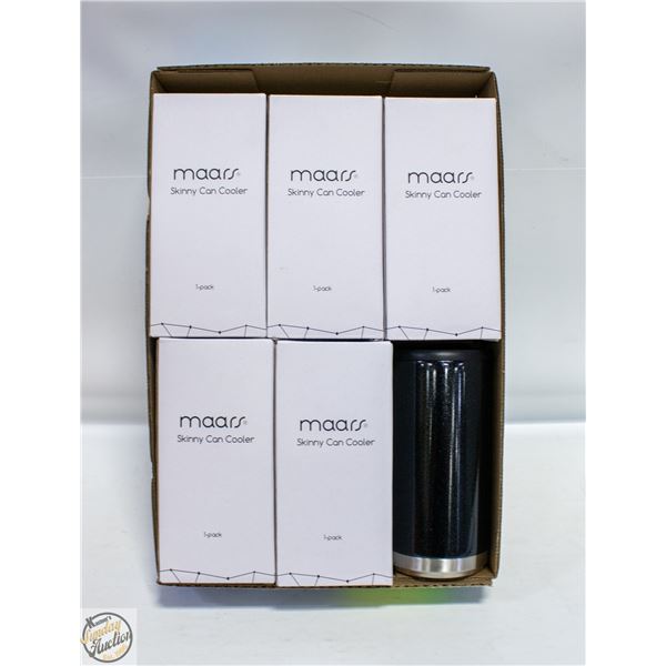 (6) NEW MAARS SKINNY CAN COOLERS BLK GLTR
