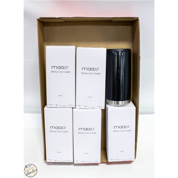 (6) NEW MAARS SKINNY CAN COOLERS BLK GLTR