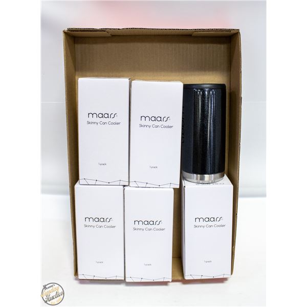 (6) NEW MAARS SKINNY CAN COOLERS BLK GLTR
