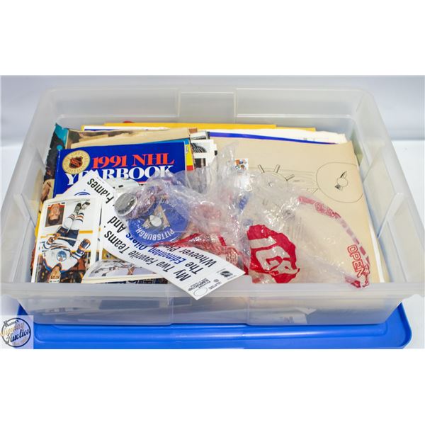 LIDDED TOTE WITH OILERS COLLECTABLES