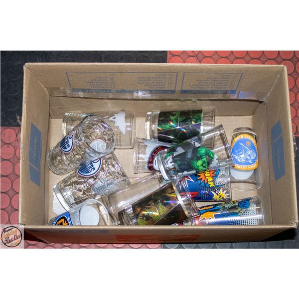 BOX OF COLLECTABLE DRINKING CUPS OILERS,