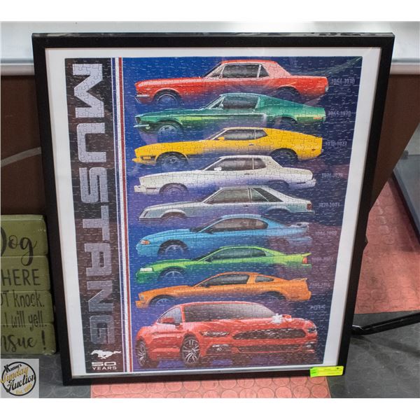 FRAMED PUZZLE OF MUSTANG CARS 23" X 29"