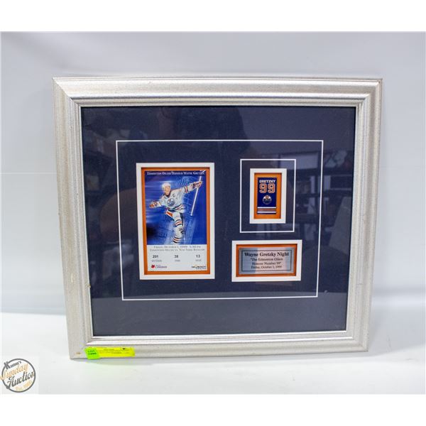 FRAMED WAYNE GRETZKY NIGHT WITH TICKET AND ENAMEL