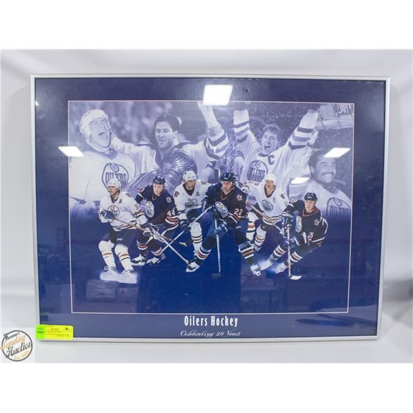 FRAMED OILERS HOCKEY CELEBRATING 20 YEARS 24" X 18