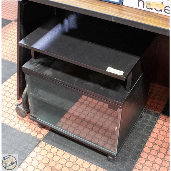 GLASS FRONT CABINET W/ WHEELS