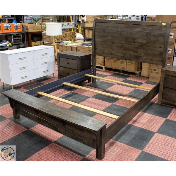 SOLID DARK WOOD QUEEN SIZE BED FRAME - EASY
