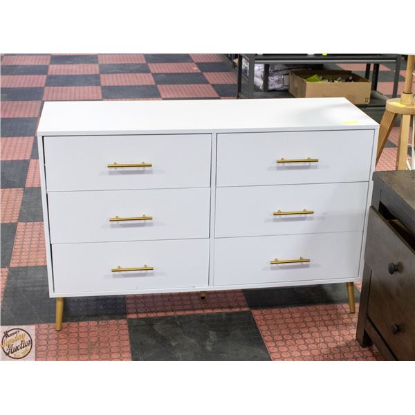 WHITE 6-DRAWER DRESSER W/BRONZE TONE HARDWARE