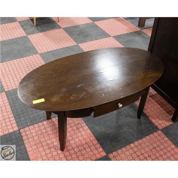SOLID DARK WOOD OVAL COFFEE TABLE WITH